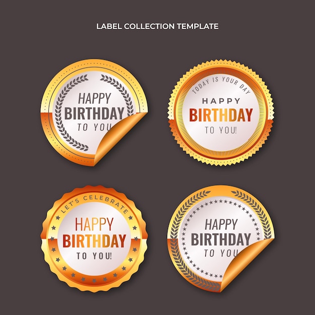 Free vector realistic luxury golden birthday labels