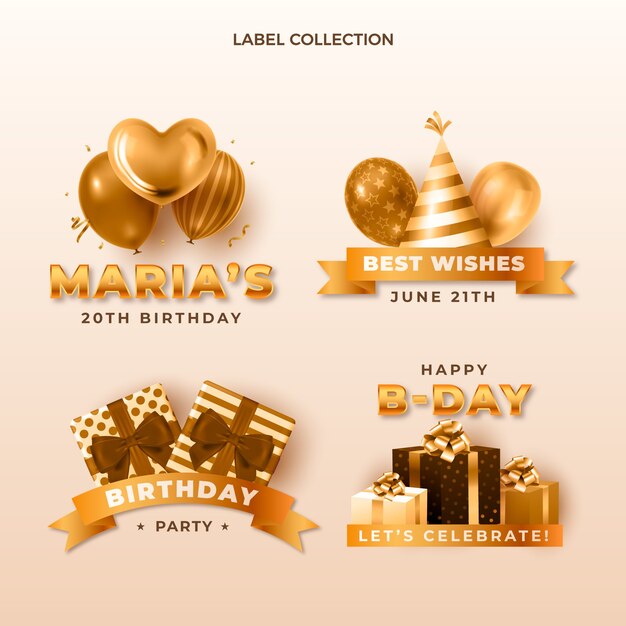 Realistic luxury golden birthday  labels