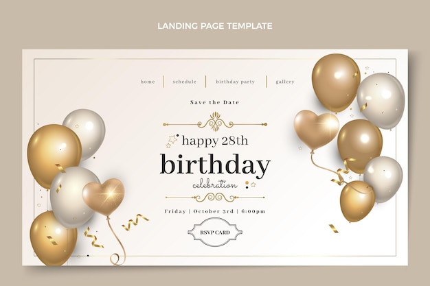 Бесплатное векторное изображение Реалистичная роскошная целевая страница золотого дня рождения