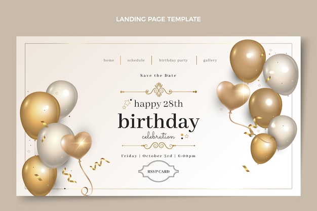 無料ベクター リアルで贅沢なゴールデンバースデーランディングページ