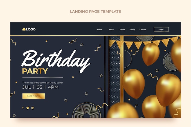 Realistic luxury golden birthday landing page