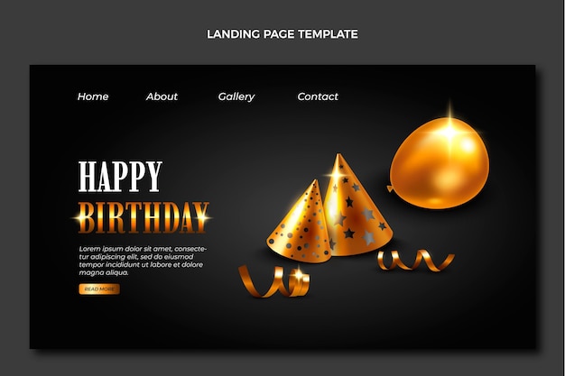 Realistic luxury golden birthday landing page