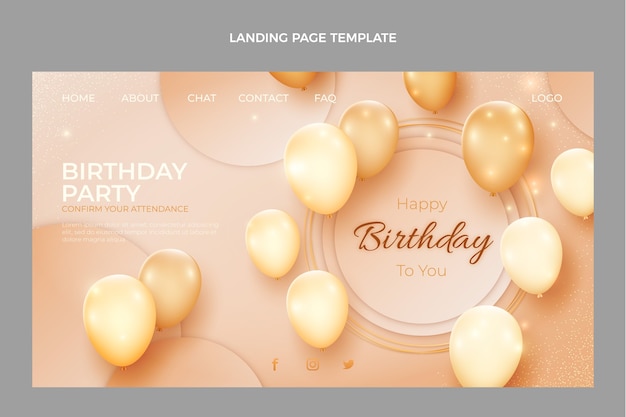 Realistic luxury golden birthday landing page