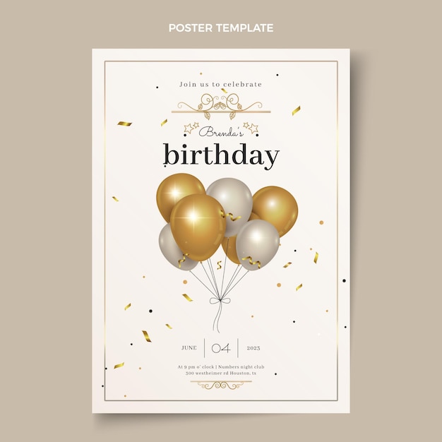 リアルで贅沢な黄金の誕生日ポスター