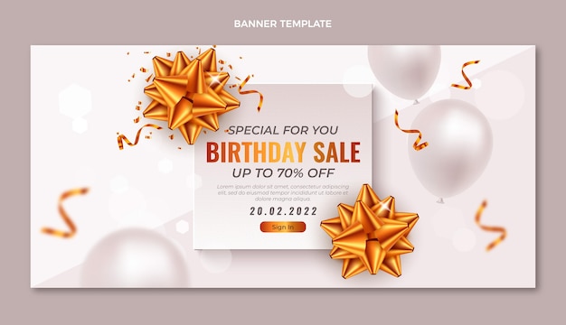 Realistic luxury golden birthday sale banner