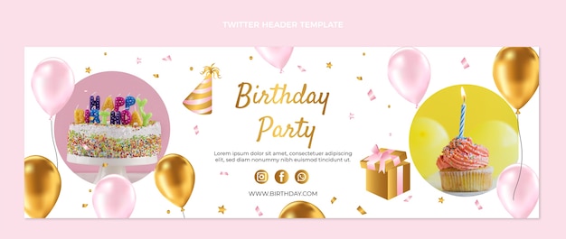 Intestazione twitter di compleanno dorato di lusso realistico