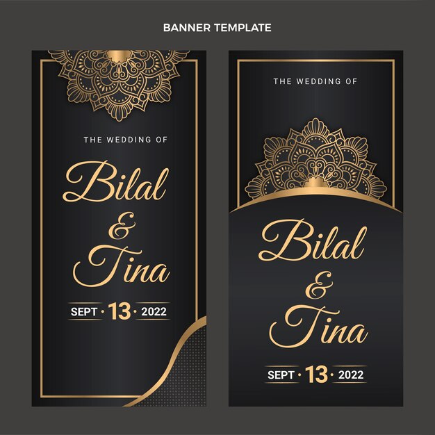 Realistic luxury golden wedding banners