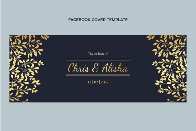 Realistic luxury golden wedding facebook cover