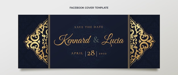 realistic luxury golden wedding facebook cover