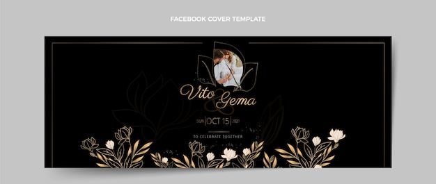 Free vector realistic luxury golden wedding facebook cover