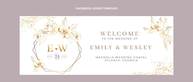 Realistic luxury golden wedding facebook cover
