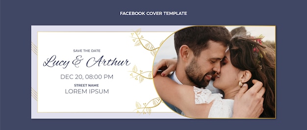 Vettore gratuito copertina facebook di matrimonio dorato di lusso realistico