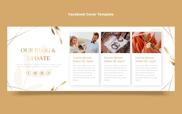 Free vector realistic luxury golden wedding facebook cover