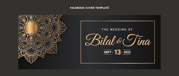 Realistic luxury golden wedding facebook cover