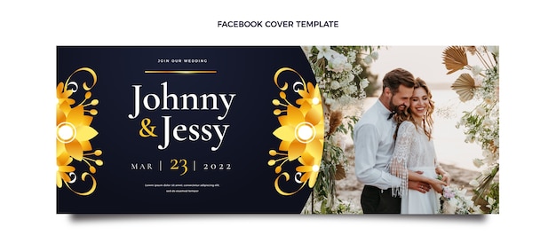 Free vector realistic luxury golden wedding facebook cover