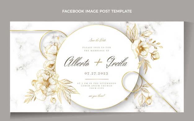 Free vector realistic luxury golden wedding facebook post