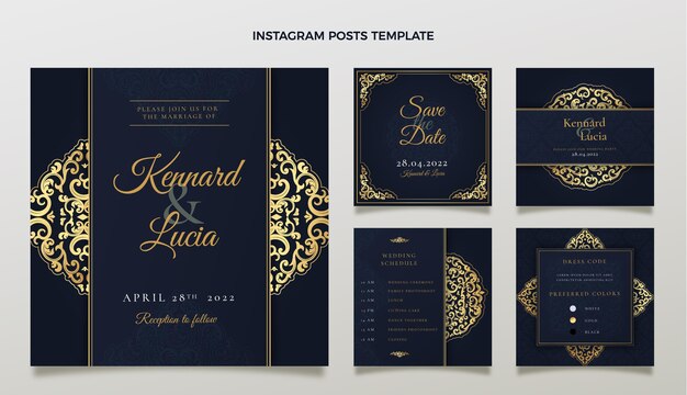 realistic luxury golden wedding ig post