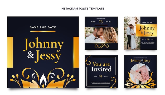 Realistic luxury golden wedding instagarm post