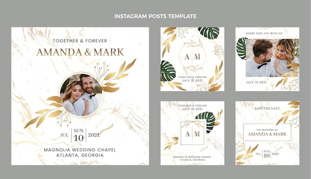 Реалистичные роскошные золотые свадебные посты в instagram