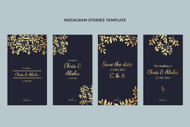 Realistic luxury golden wedding instagram stories