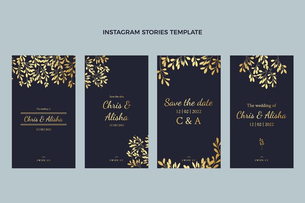 Realistic luxury golden wedding instagram stories
