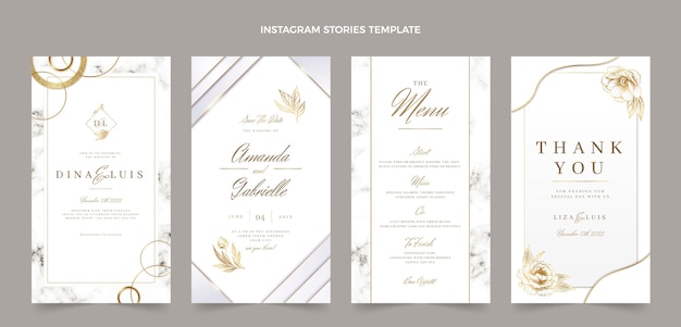 Free vector realistic luxury golden wedding instagram stories