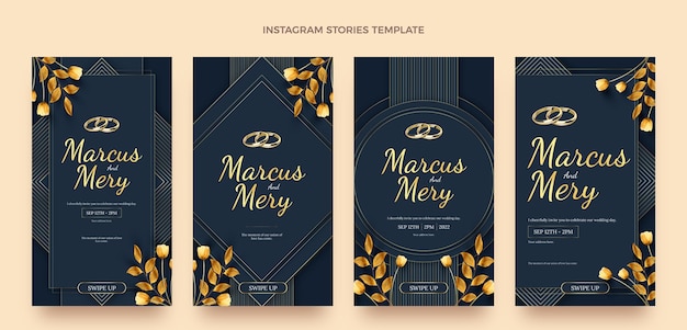 Realistic luxury golden wedding instagram stories