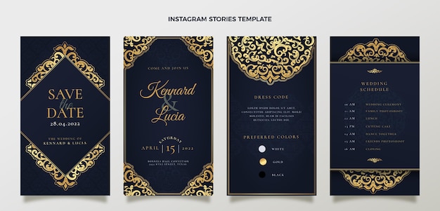 Free vector realistic luxury golden wedding instagram stories