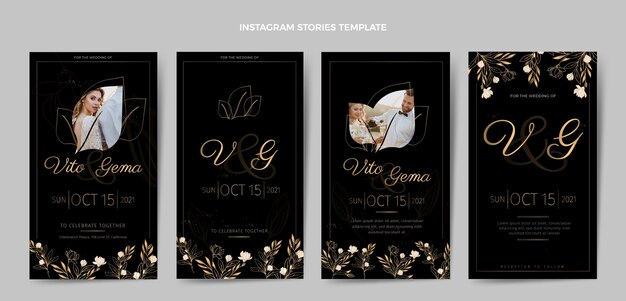 Realistic luxury golden wedding instagram stories