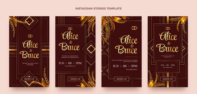 Free vector realistic luxury golden wedding instagram stories