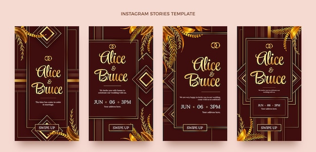 Realistic luxury golden wedding instagram stories