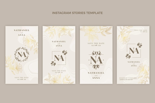 Free vector realistic luxury golden wedding instagram stories