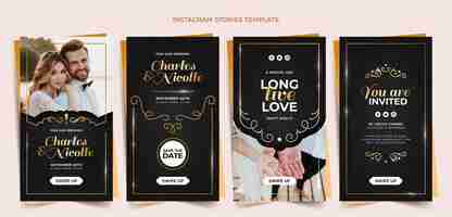 Free vector realistic luxury golden wedding instagram stories