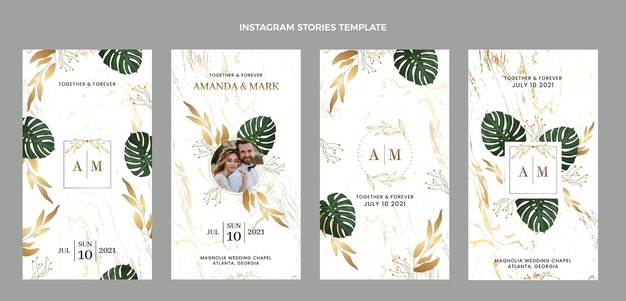 Realistic luxury golden wedding instagram stories