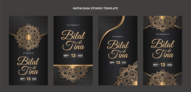 Free vector realistic luxury golden wedding instagram stories