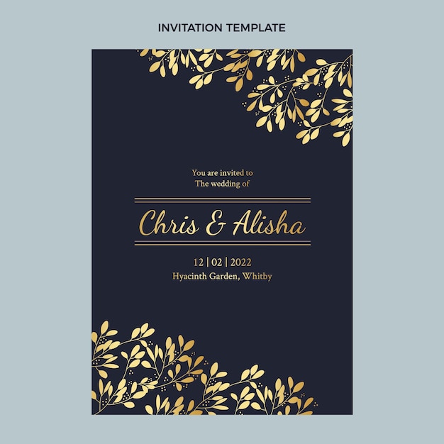 Free vector realistic luxury golden wedding invitation