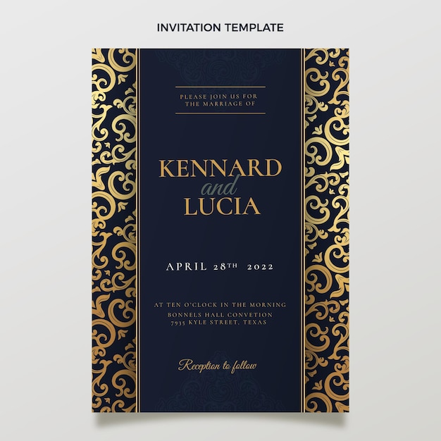realistic luxury golden wedding invitation