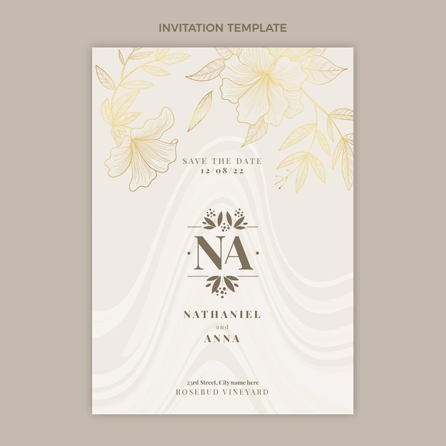 Realistic luxury golden wedding invitation