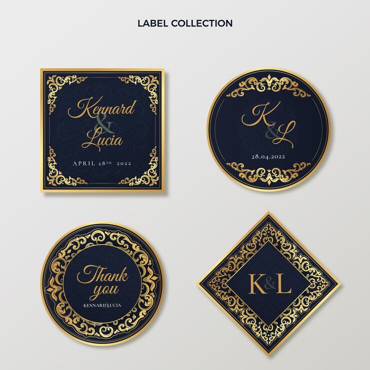 Free Vector realistic luxury golden wedding labels