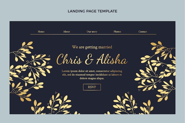 Realistic luxury golden wedding landing page