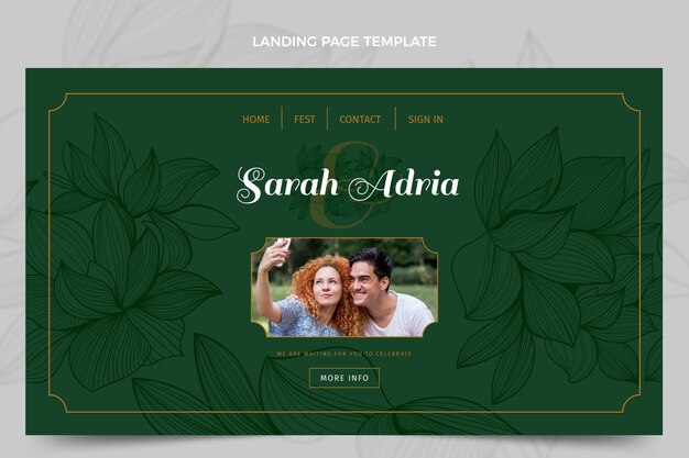 Realistic luxury golden wedding landing page