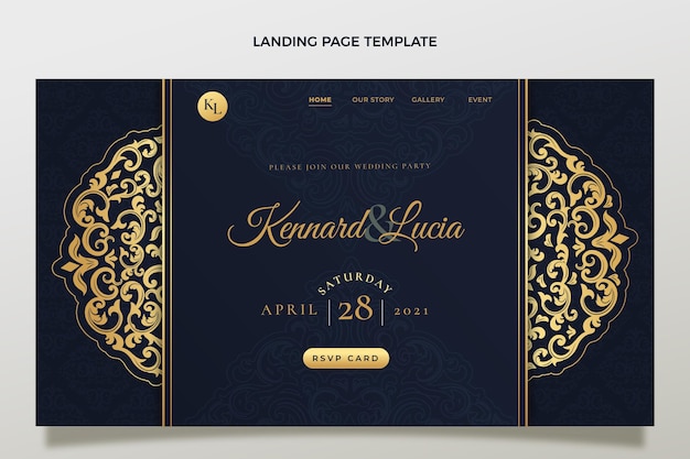 Free Vector | Realistic luxury golden wedding landing page