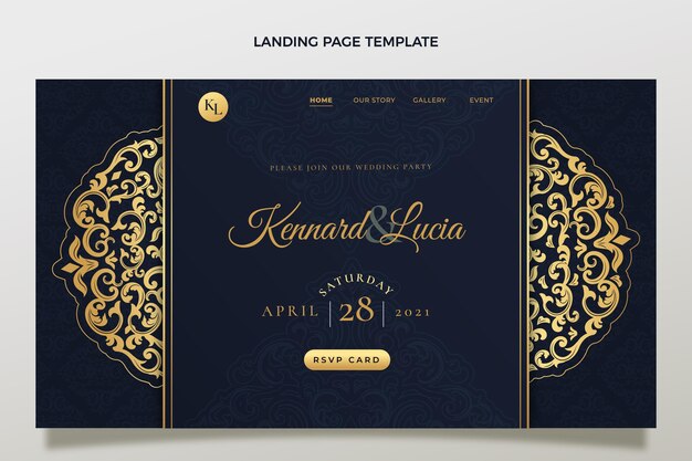 Realistic luxury golden wedding landing page