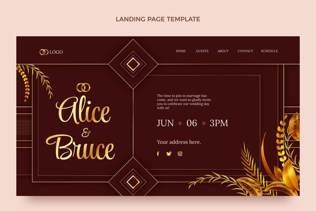 Free vector realistic luxury golden wedding landing page