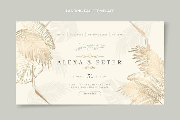 Free vector realistic luxury golden wedding landing page