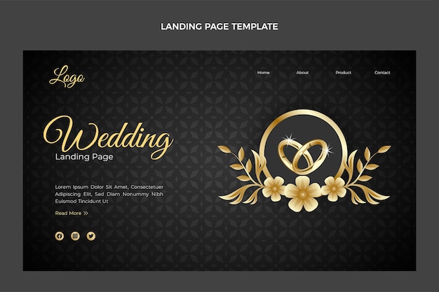 Realistic luxury golden wedding landing page