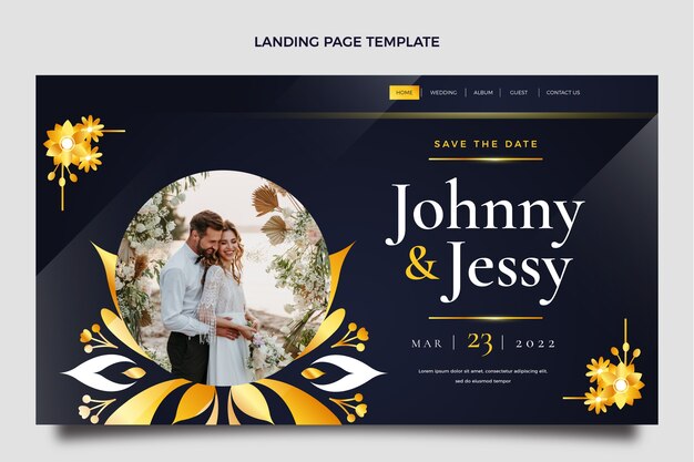 Realistic luxury golden wedding landing page