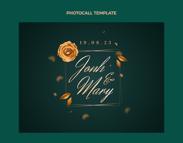 Free vector realistic luxury golden wedding photocall template