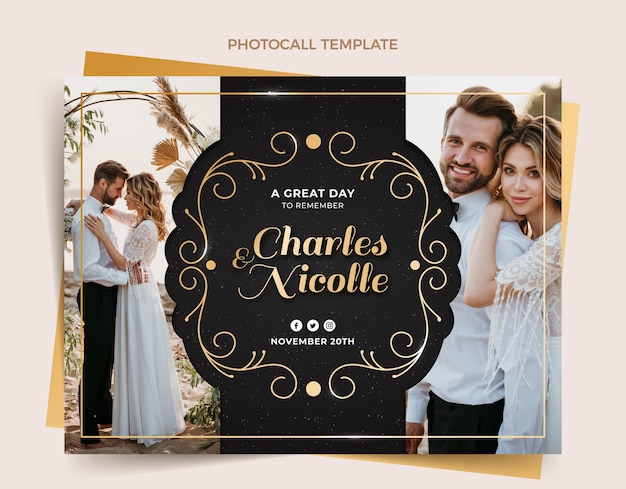 Free vector realistic luxury golden wedding photocall