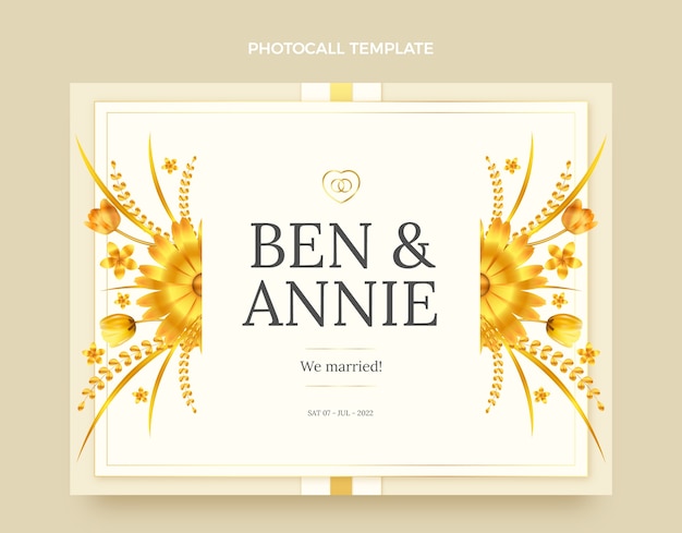 Free vector realistic luxury golden wedding photocall